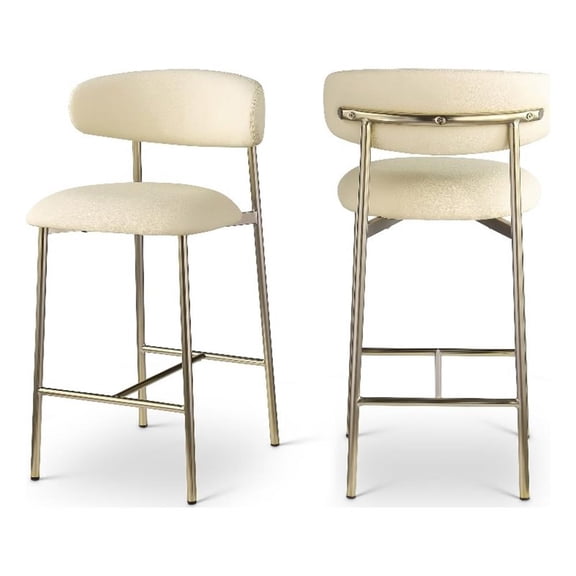 Pemberly Row Contemporary Cream Vegan Leather Counter Stool (Set of 2)