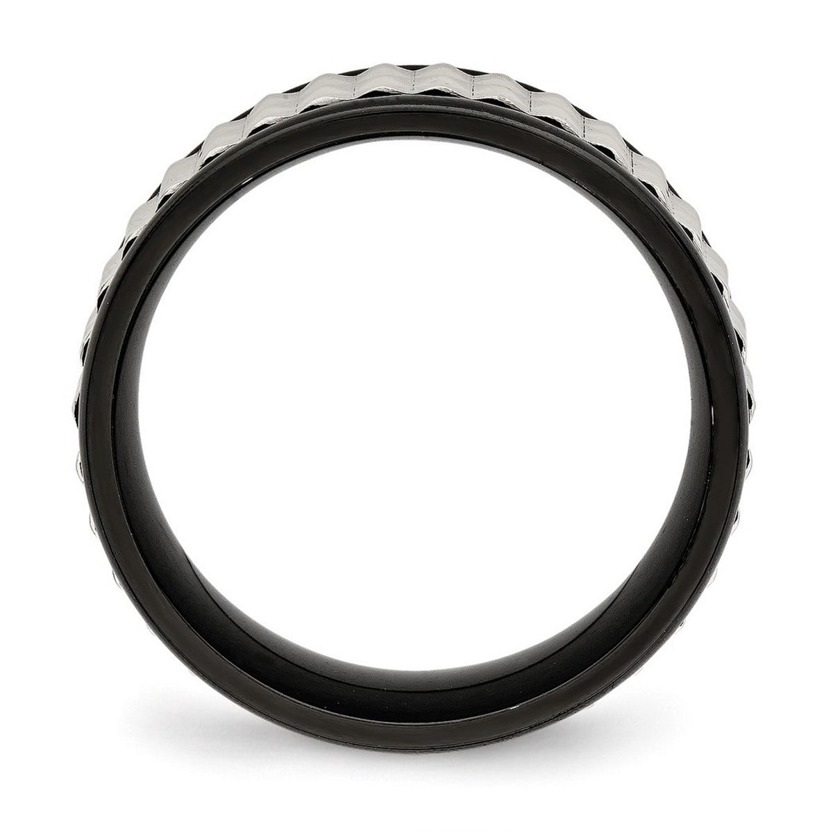 8mm Stainless Steel Textured Polished Black Ip Texturted Ring Size 7.5 Ring for Women