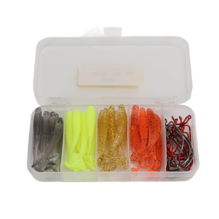 Soft Bait Kit With Hooks 60pcs/box Soft Bait Fishing Lures Kit With  Stainless Steel Crank Hooks Artificial T Tail PVC Soft Lure Baits For Bass  Fishing5cm 