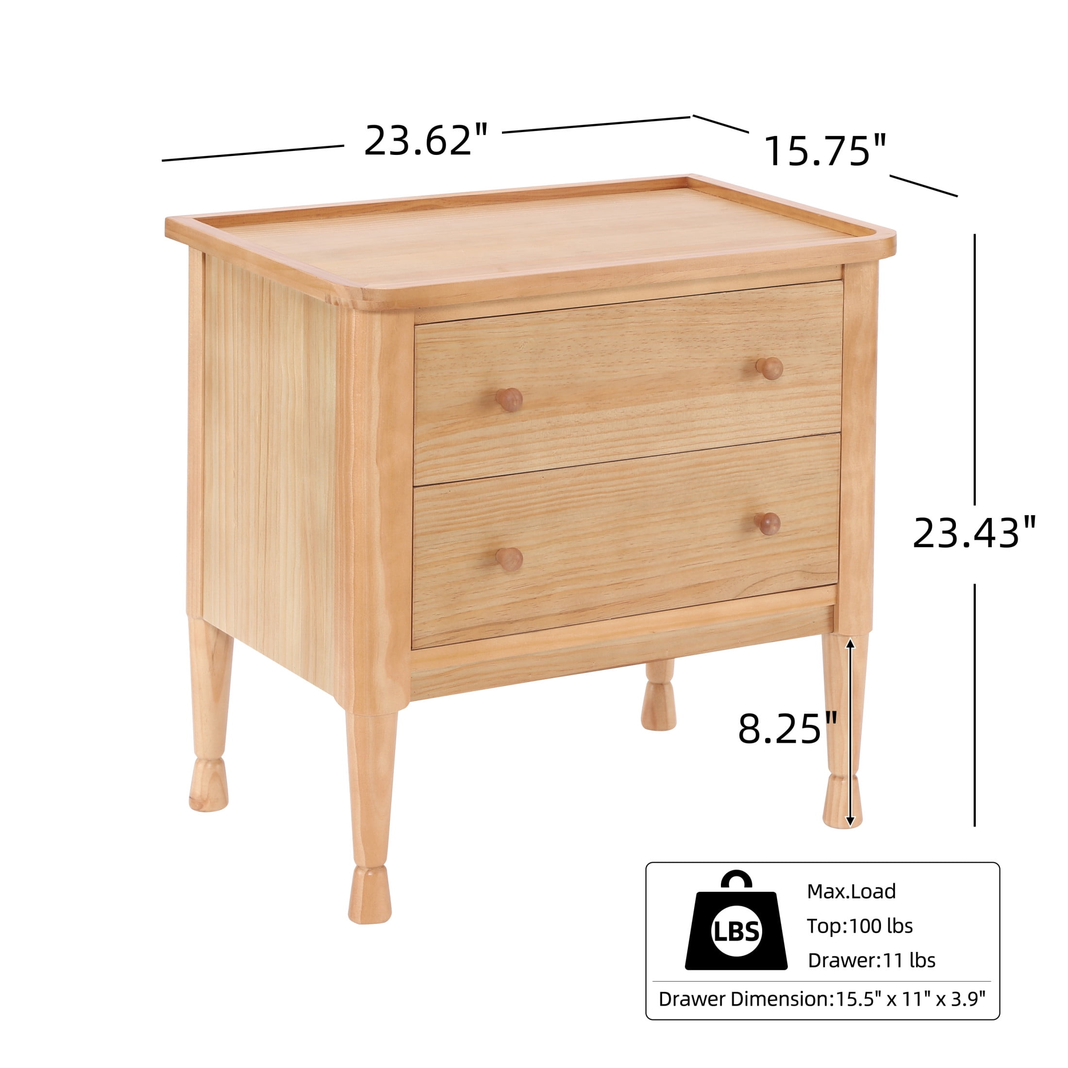 Christopher Knight Home 23.6"W Modern Nightstand with 2 Drawers, Bedside Table with Storage, Natural