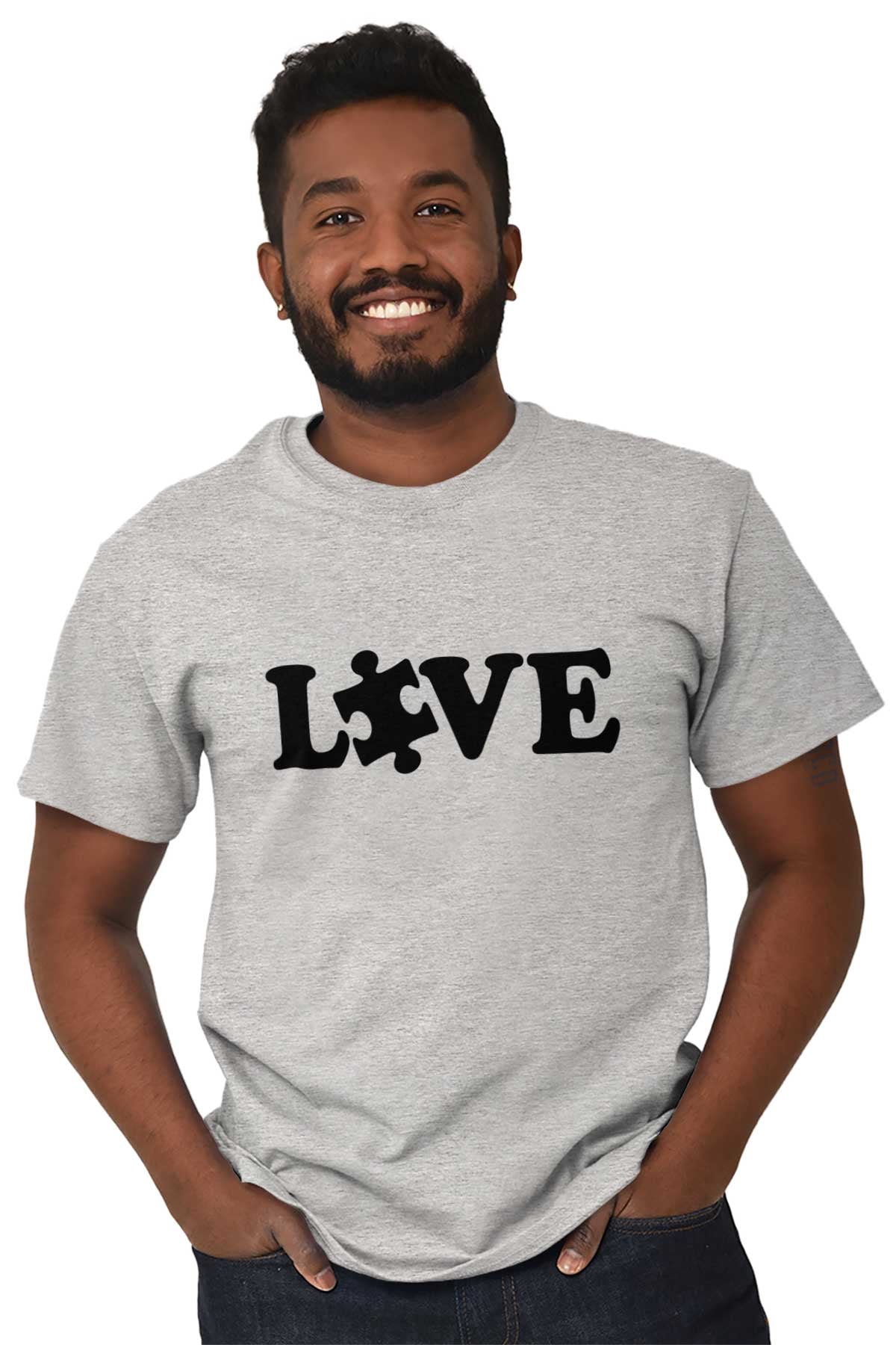 Love Autism Awareness Puzzle Piece Plus Size Crewneck Graphic Tee Shirt Brisco Brands 2X