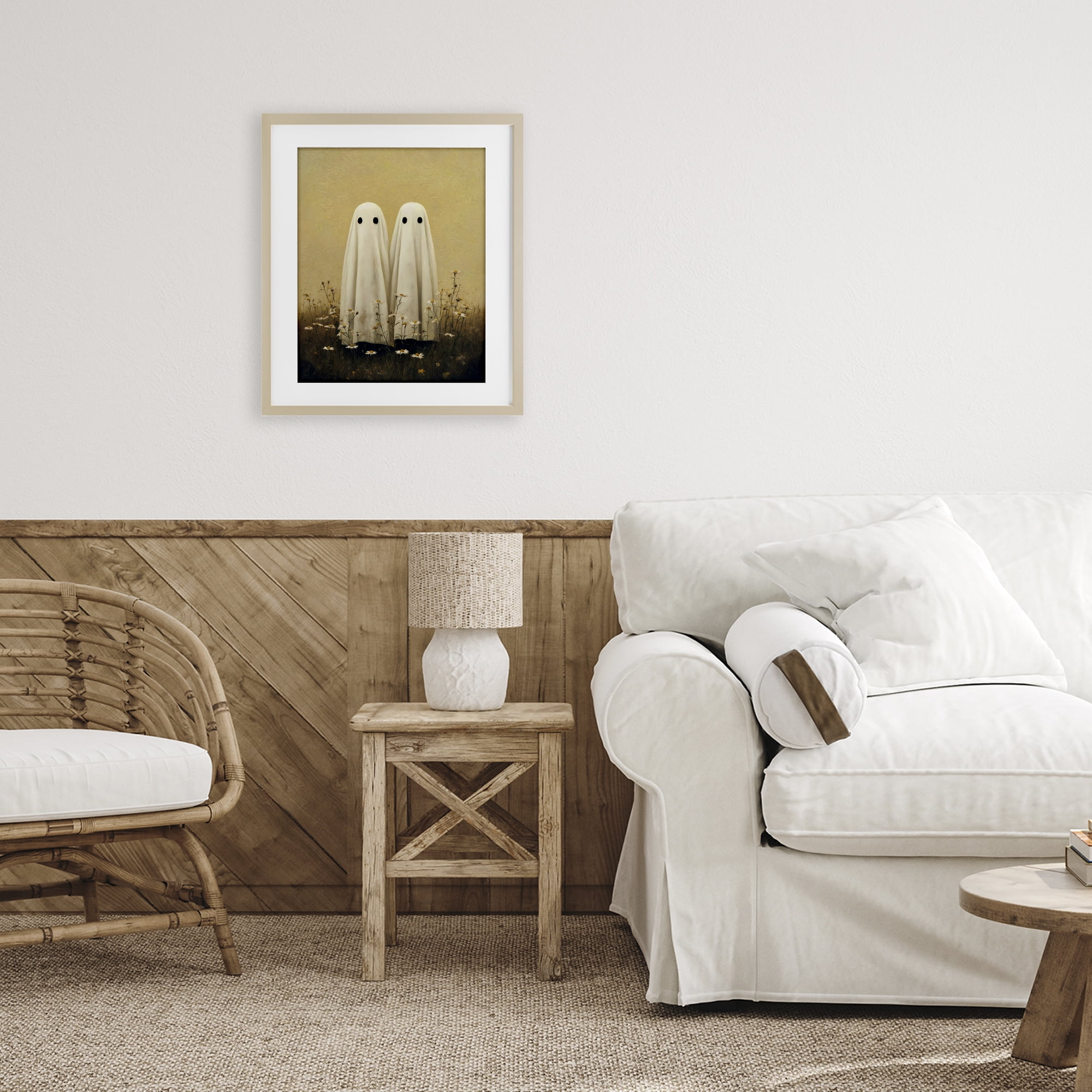 Daisy Ghost Couple Birch Framed Print Under Glass, design by Arlington Prints