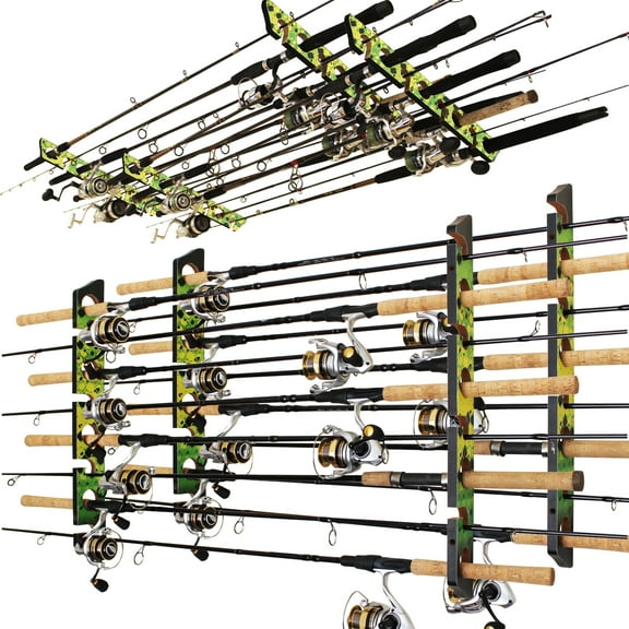 Rush Creek Creations Fishing Rod Ceiling Horizontal Rack 8 Rod Capacity - Twin pack - Yellow & Green