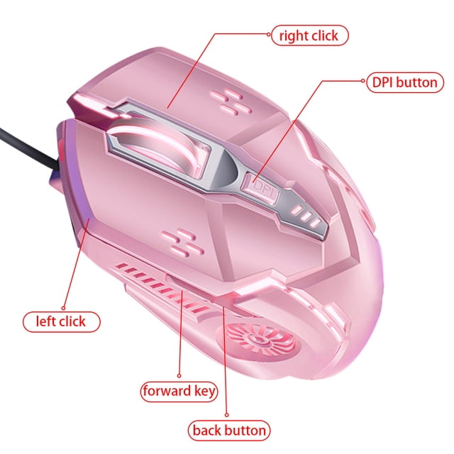 Gaming Mouse Low-noise 7 Color Backlight Key Gaming Mouse; 6 Key Anti-slip Mechanical Mouse Gaming Accessory, Pink