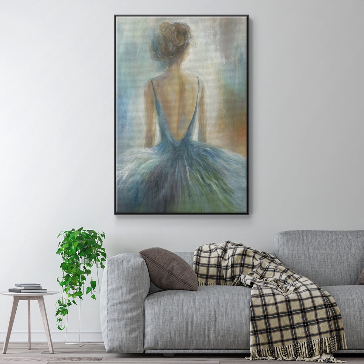 Lady in Blue Framed Premium Gallery Wrapped Canvas - Ready to Hang - 17 x 25 - Black Floating Frame