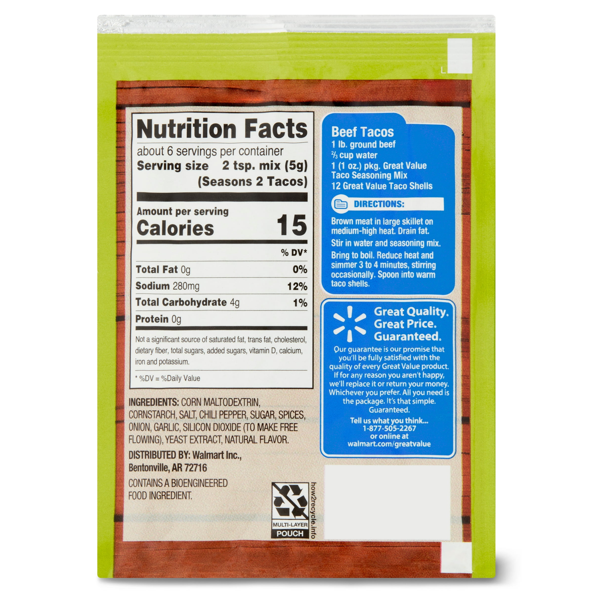 Great Value Mild Taco Seasoning Mix, 1 oz