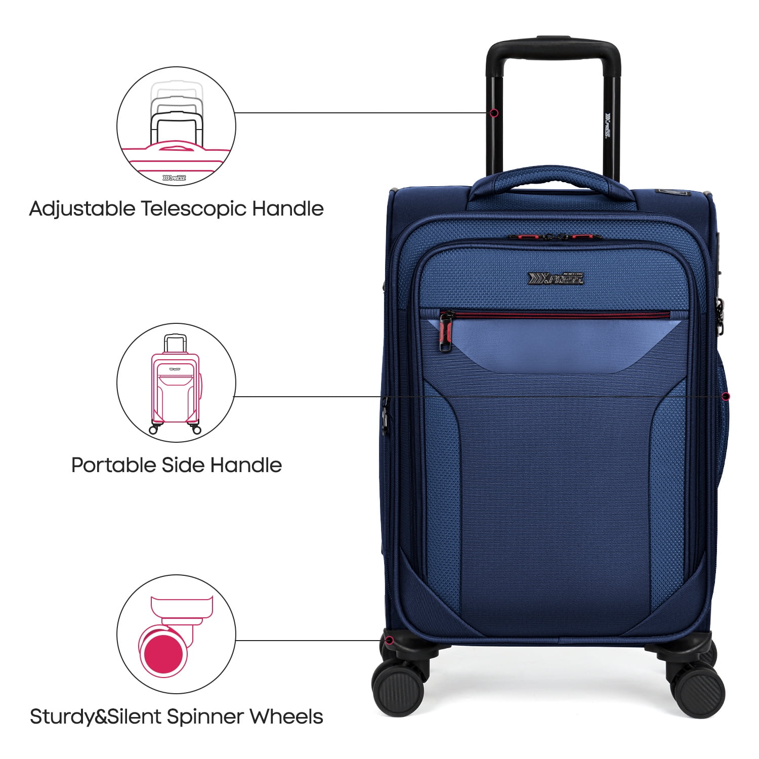 New York Xpress 3-Piece Softside Expandable Spinner Luggage Set with TSA Lock, 22" Carry-On, 28" and 32" Checked, Navy - WD8817
