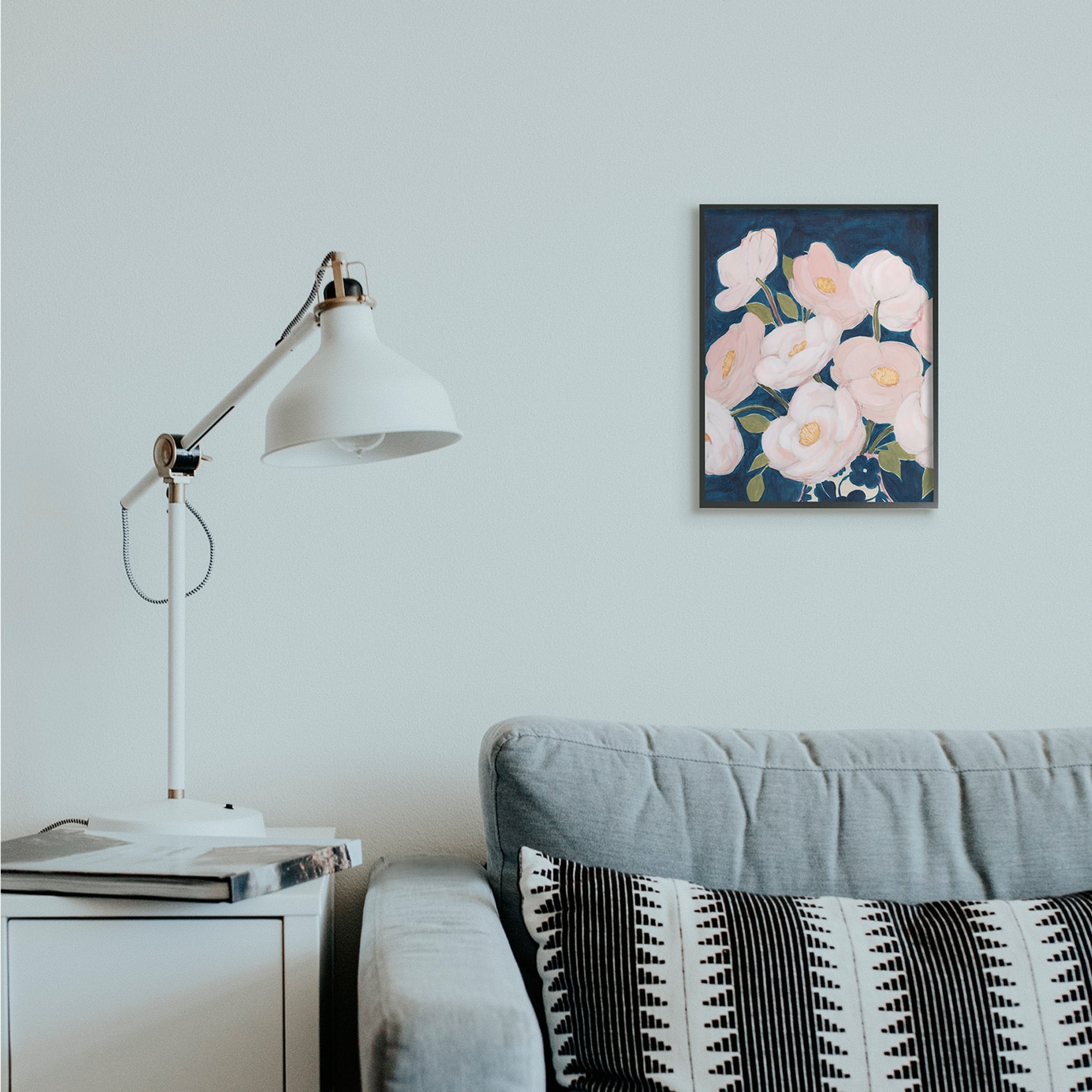 Stupell Industries Spring Florals Pink Petals Over Deep Blue Black Framed, 11 x 14, Design by Grace Popp