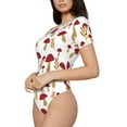 thumbnail image 2 of Daiia Red Mushroom print Women's Crew Neck Short Sleeve Bodysuit Fashion Tops Fit Casual Basic Extender Bodysuit-Medium, 2 of 9