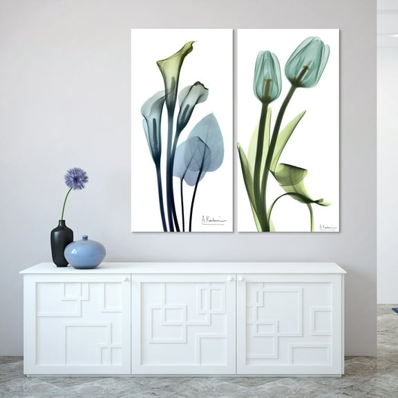 Empire Art Direct Calla Lily and Blue Tulips Frameless Free Floating Tempered Glass Panel Graphic Wall Art Set of 2, 72" x 36" x 0.2" each, Ready to Hang