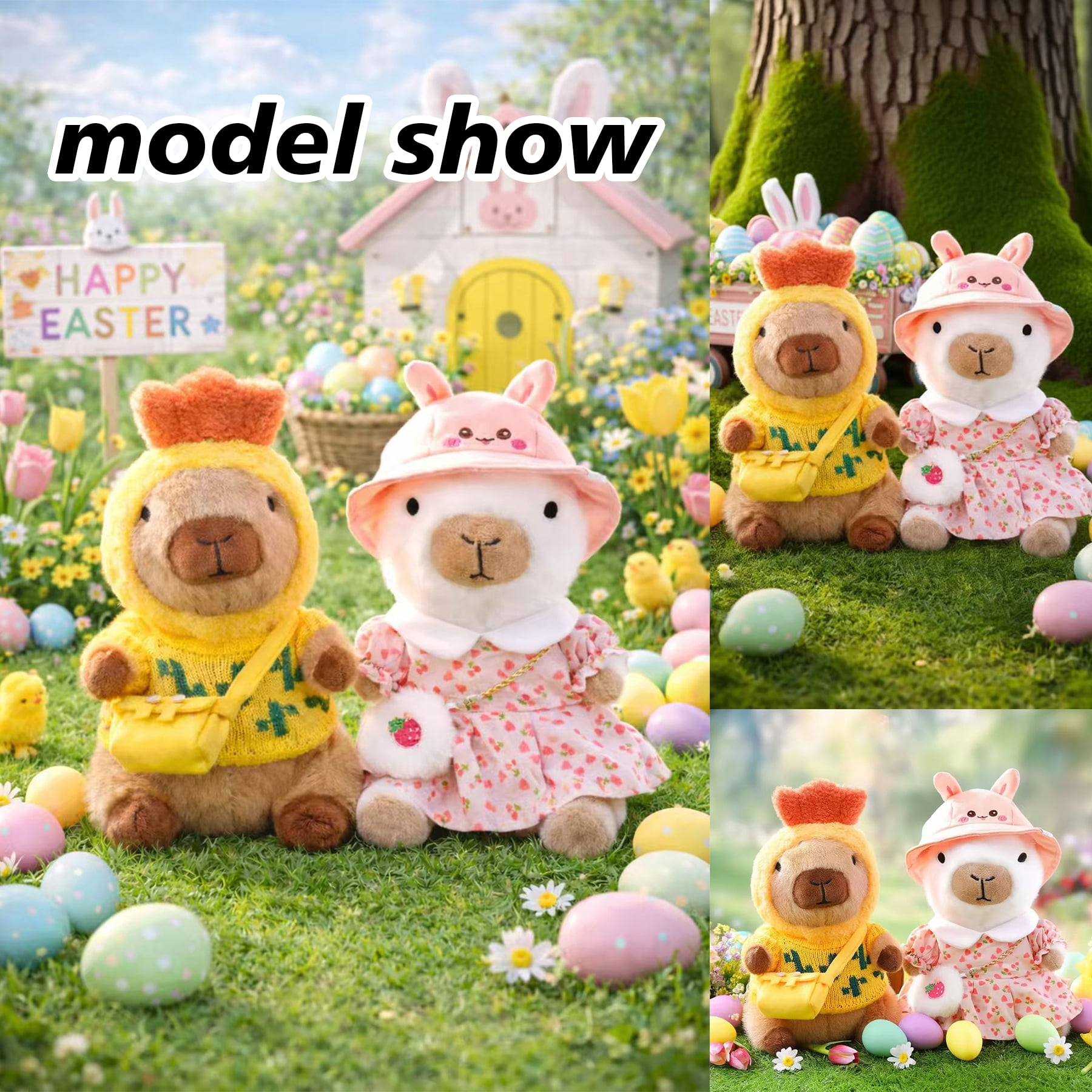 10.4 in/26.5 Cm Capybara Plush Stuffed Animal, Soft Plush Toy with Easter & Spring Outfit, Cute Gift for Easter Basket, Home Decor & Collectible