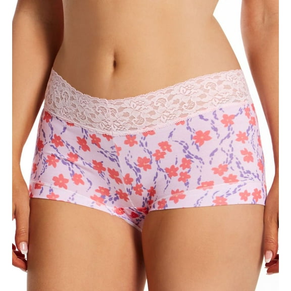 Women's Maidenform 40859 Dream Cotton Boyshort Panty with Lace (Daisy Flourish Print 9)