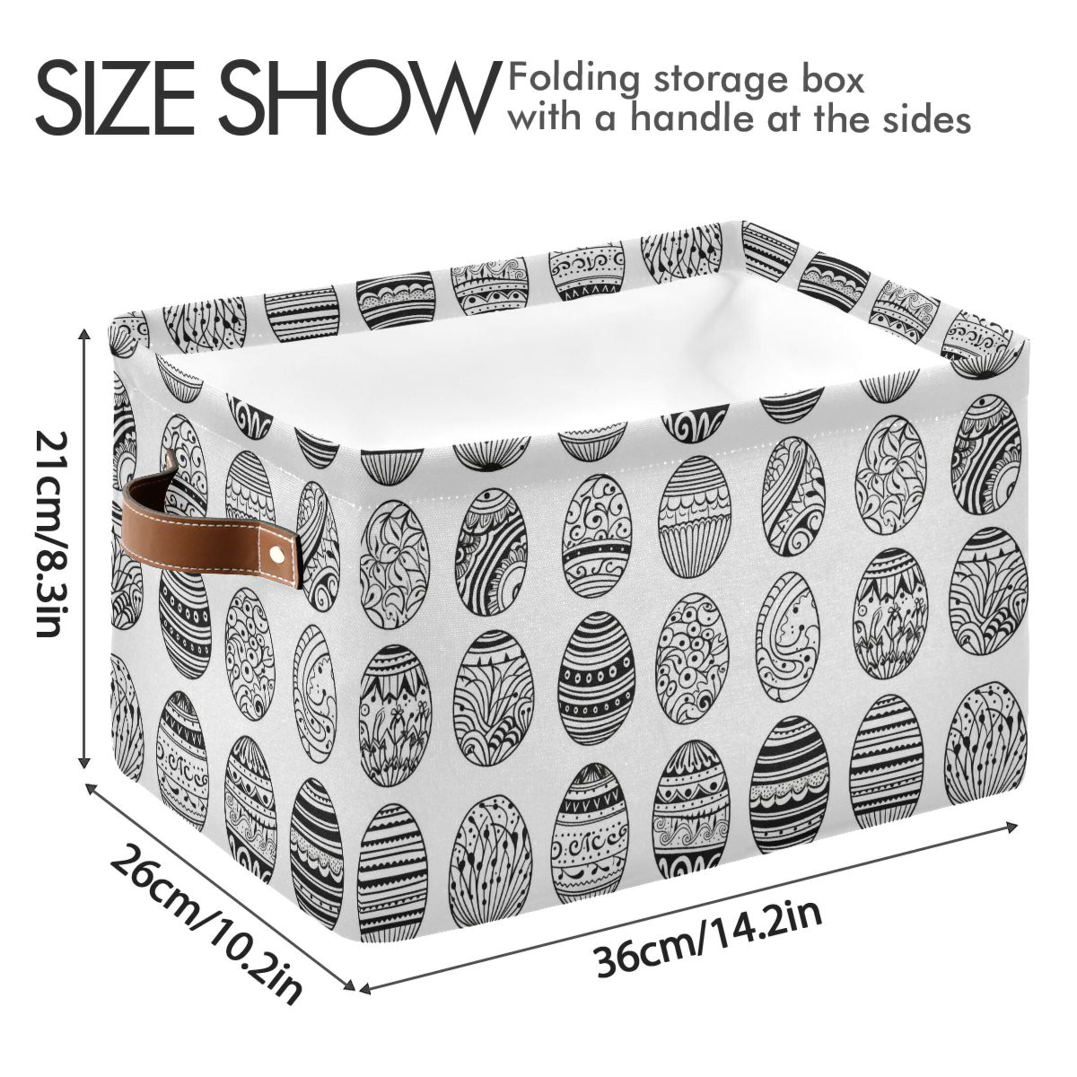 Hand Drawn Easter Eggs Storage Bins with Handle Fabric Organizer Basket Foldable Box 2 Pack 14.2x10.2x8.3