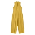 thumbnail image 4 of Cmfcve Wide Leg Jumpsuits for Women Sleeveless Stand Collar Half Button Up Linen Pants Loose Casual Long Overalls with Pockets, 4 of 5