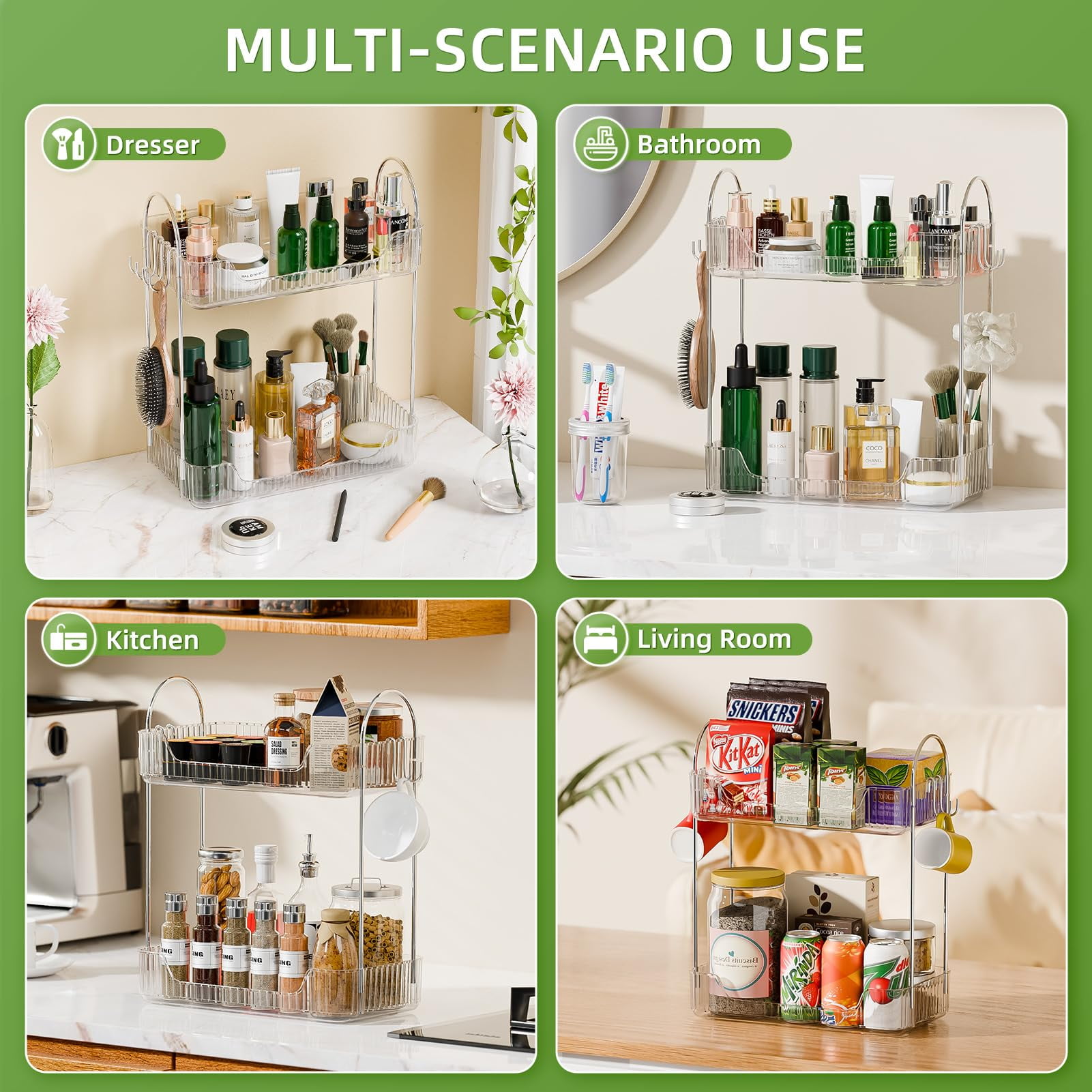 Vitviti 2 Tier Bathroom Counter Organizer，Cosmetic Skincare Organizer，Spice Rack Organizer for Kitchen