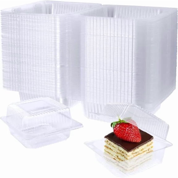 Clear Plastic Square Hinged Food Container,Disposable Plastic To Go Containers with Clear Lids,Clamshell Takeout Tray for Pastry,Salad,Dessert