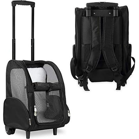 KOPEKS Deluxe Backpack Pet Travel Carrier with Double Wheels - Black - Approved by Most Airlines