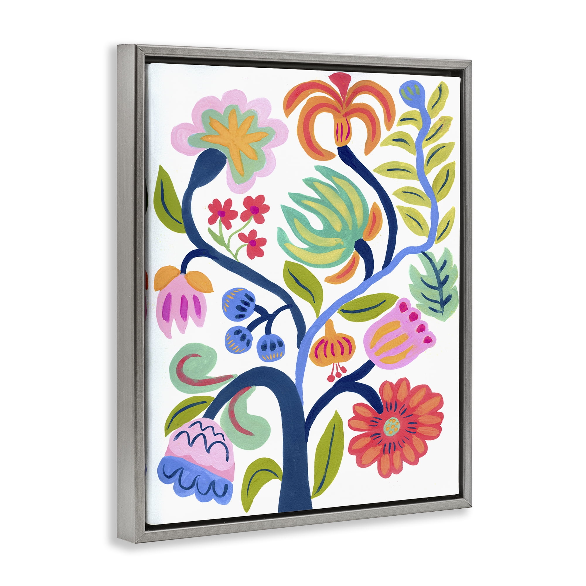Stupell Industries Boho Blue Tree Gray Framed Floater Canvas Wall Art, design by Suzanne Allard