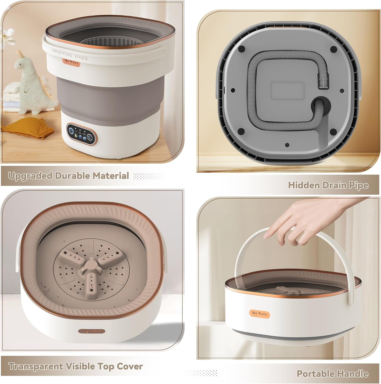 Portable Washing Machine Mini Washer with Spin Basket, 16L Large Capacity Foldable Laundry Machine for Underwear, Socks, Small Clothes, Perfect for Travel, Apartment, RV, Camping, Hotel