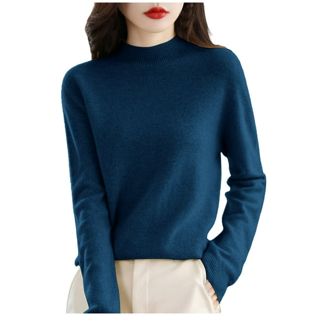 Lixiuxyad Thermique pour Femmes à Manches Longues Femmes Pur à Manches Longues Col Ras du Cou Doux Chaud Chandail Tricot Automne Hiver