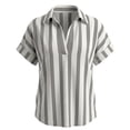thumbnail image 5 of Endives Boho Tops For Women Striped Short Sleeve Shirt V Neck Loose Fit Blouses Collared Business Casual Outfits for Women Going Out Top Summer Trendy Grey S, 5 of 5