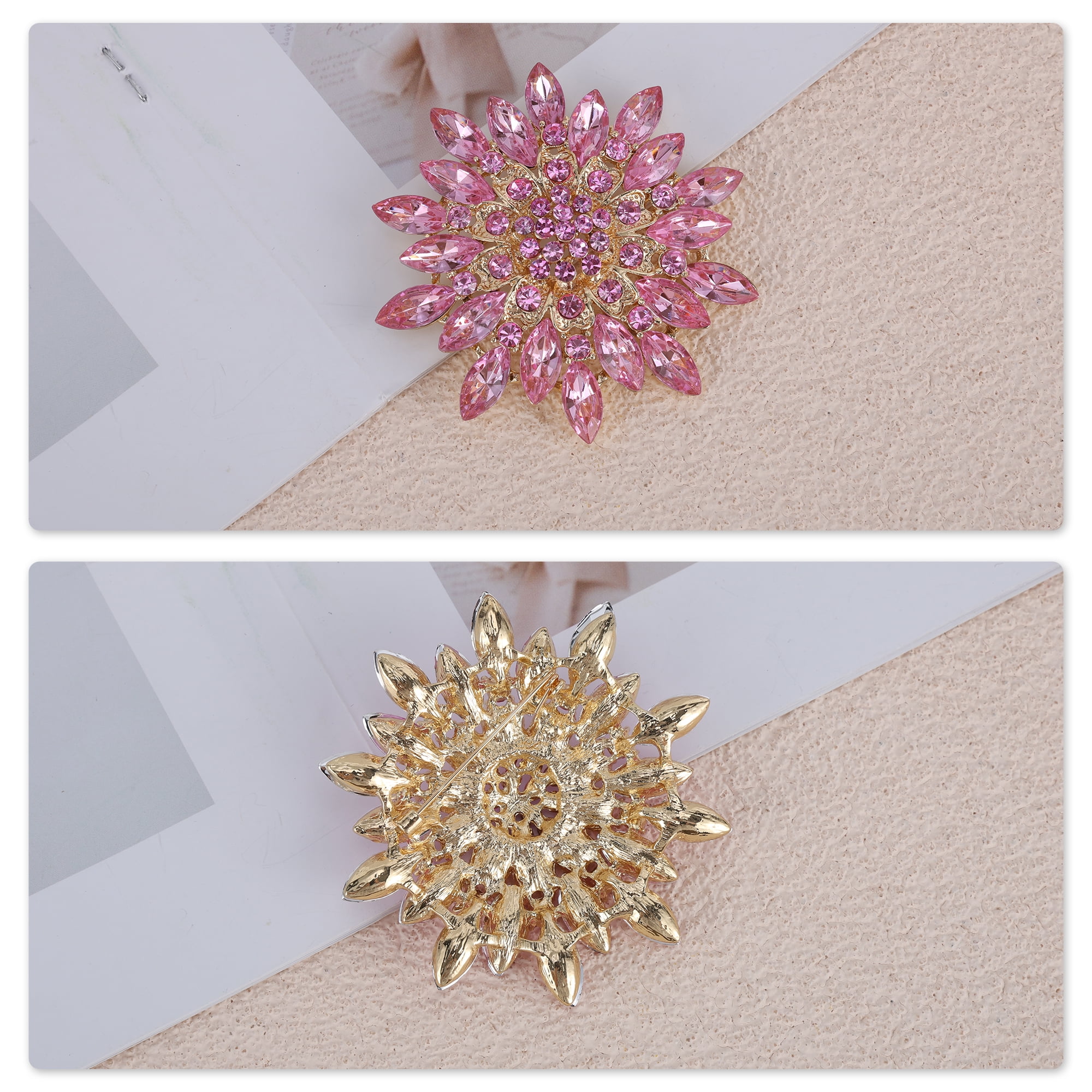 Unique Bargains Faux Crystal Ice Flower Rhinestone Brooch for Fashion Accessories Pink