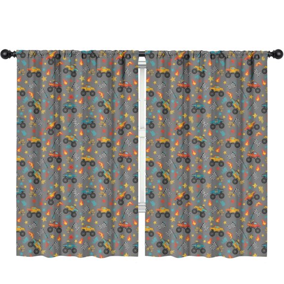 Blackout Kids Curtains,Monster Cartoon Truck Gray Pattern Children's Insulated Curtains Set Of 2,Bedroom Essentials,Toddler Room Decor 52"x84"