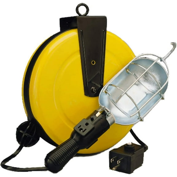 Alert Retractable Cord Reel with Incandescent Work Light with Circuit Breaker - 5000-50G-CB