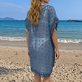 thumbnail image 3 of uvwlwu Women Lace Trim V Neck Sheer Chiffon Beach Cover Up Dot Loose Fit Swimsuit Tunic Dress,One Size, 3 of 6