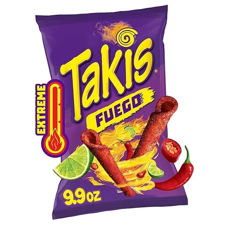 Takis Fuego 9.9 oz Sharing Size Bag, Hot Chili Pepper & Lime Flavored Extreme Spicy Rolled Tortilla Chips