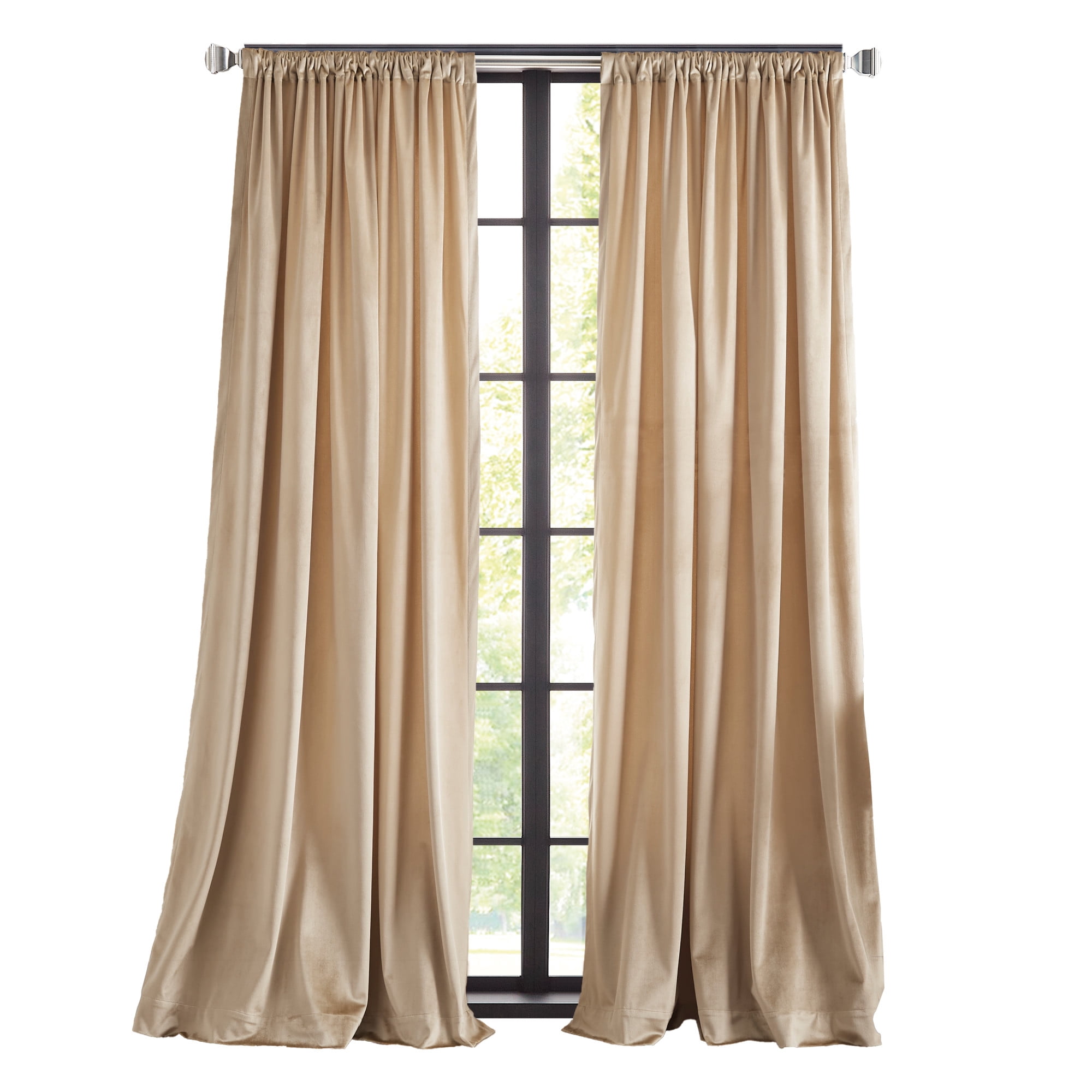 Martha Stewart Martha’s Velvet Curtain Panel Pair, Linen, Pole Top, Back Tab, Room Darkening, Lined, Indoor, Adult, 2 Piece Set, 50" x 63"