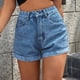 thumbnail image 3 of Pantalones cortos vaqueros con cintura elástica y cordón para ajustar para mujer - Cintura alta, estilo informal y resistente, pantalones cortos de moda para el verano, 3 of 5