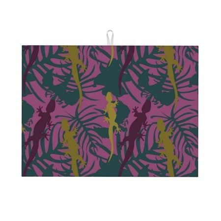 

Dish Drying Mat Exotic Gecko Lizard Leaves Highly Absorbent Microfiber Drying Mat Kitchen Counter or Sink Drawer Liner 18x24 Kitchen Drying Mat Coffee Mat Kitchen Essentials