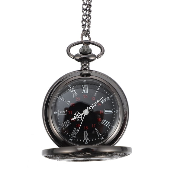 OFFIGAM Metal Pendant Pocket Watch, Black Vintage Zinc Alloy, Timepiece for Adults, and Stylish Design