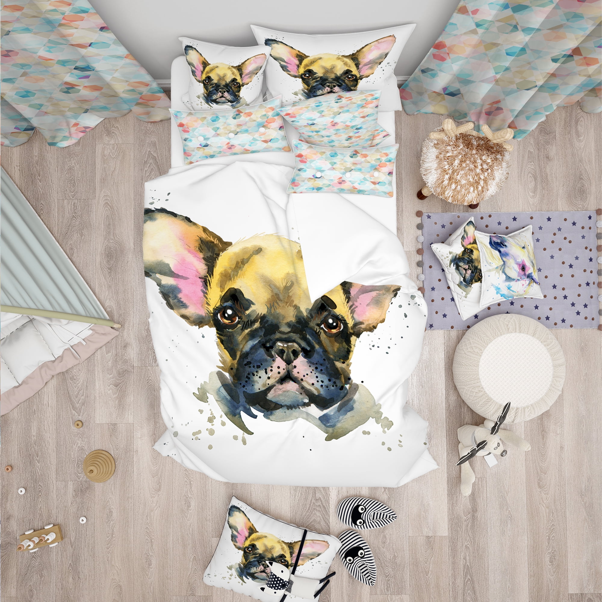 Designart 'Watercolor Brown Dog Illustration' Modern & Contemporary Duvet Cover Set