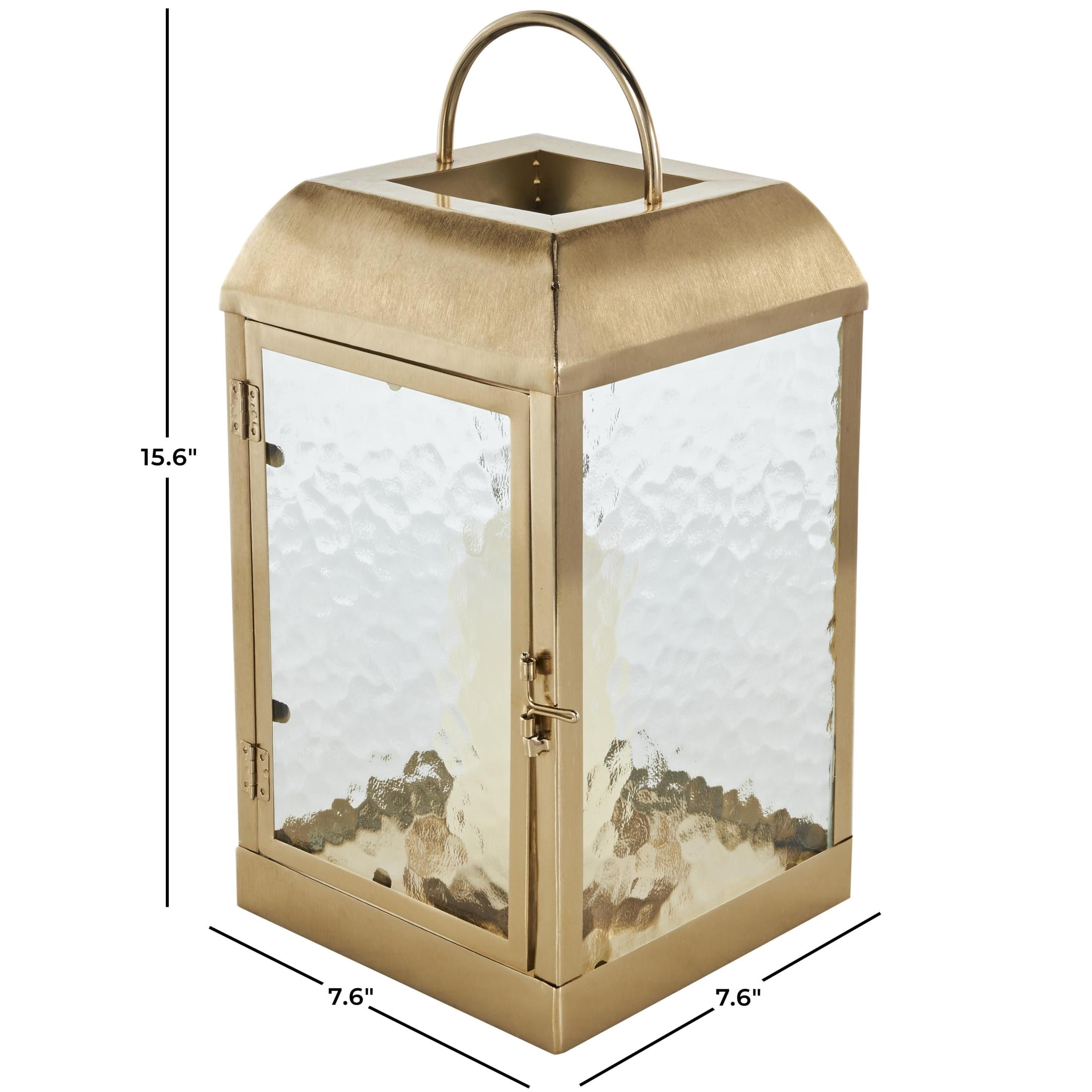 DecMode Gold Metal Candle Lantern with Pebbled Glass
