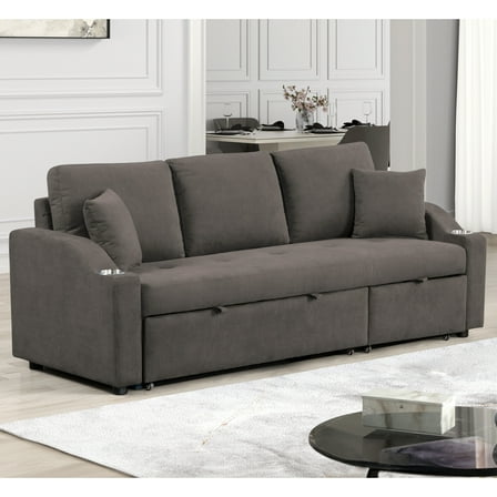 Furniture of America Eulalie Modern Upholstered Pull-out Sleeper Sofa, Gray