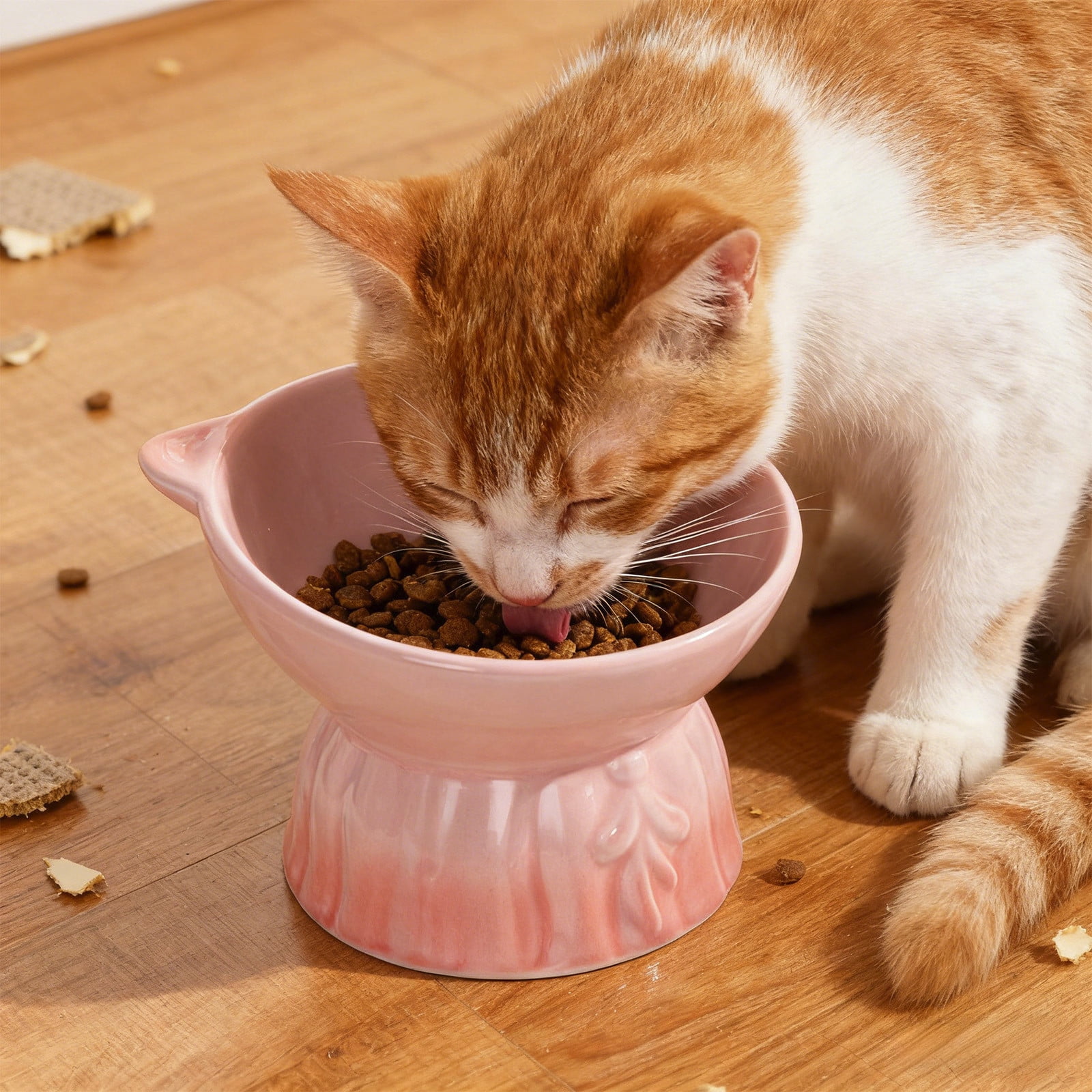 Lunxisen 2 Pcs Elevated Cat Food Bowl, Ceramic Raised and Tilted Water Bowl, Anti Vomiting and Protect Pets' Spines Dishes for Small Dog, Fat Faced Cat, Kitten