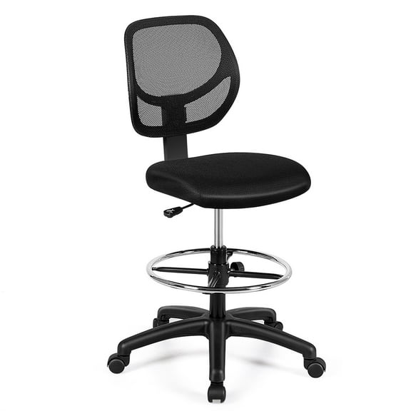 GETHFS Mesh Drafting Chair Mid Back, Adjustable Height Office Chair w/ Footrest, Armless, 360° Swivel, Breathable Ergonomic Mesh, Black, Home & Office