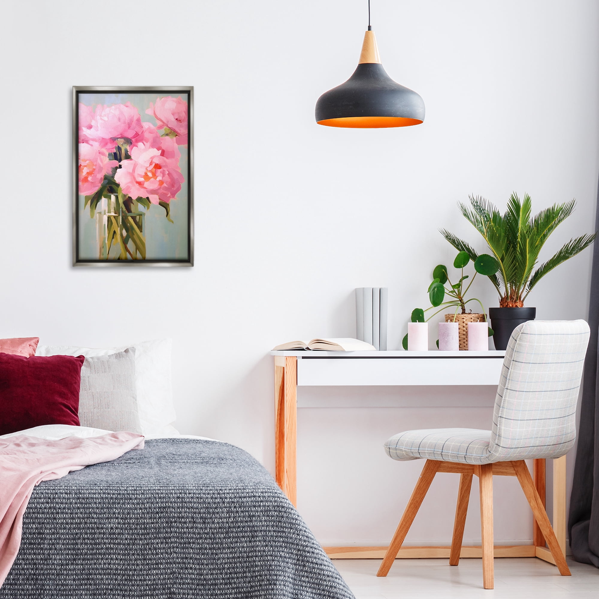 Stupell Industries Blush Pink Roses Botanical & Floral Painting Gray Floater Framed Art Print Wall Art, 17 x 25