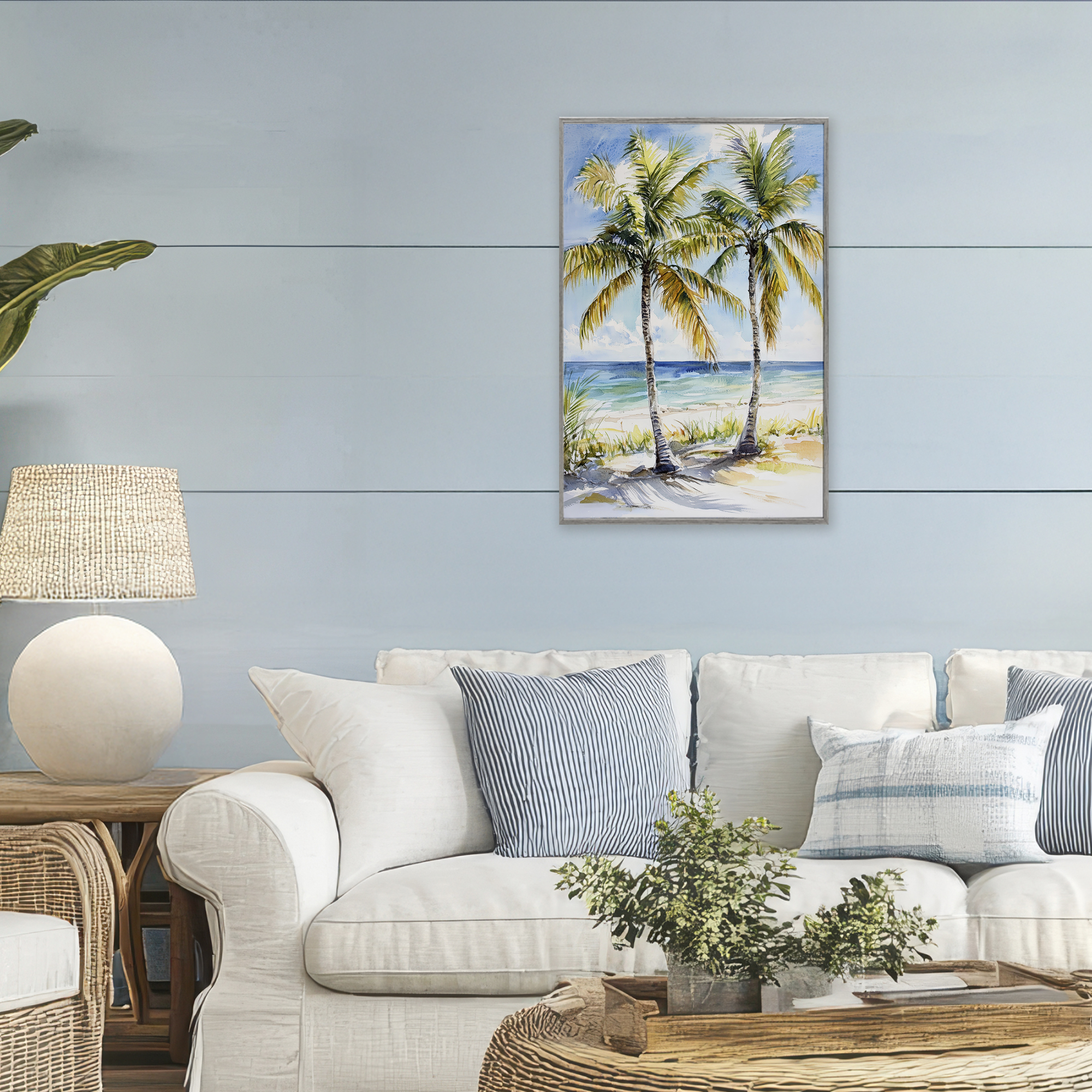 Stupell Industries Sandy Palms Duo Ocean View Gray Framed Giclee Art, design by Petal Prints Design