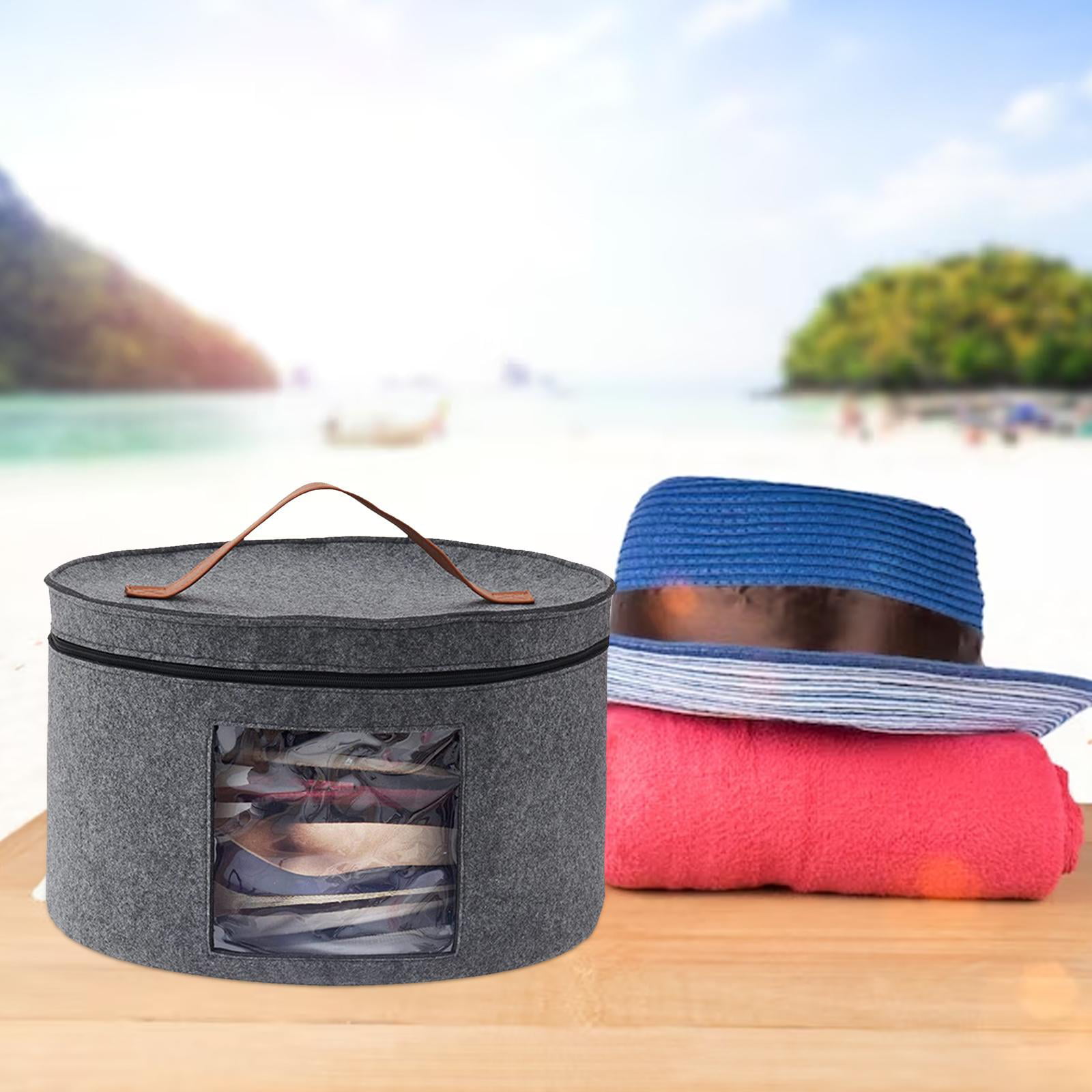 Large Hat Storage Box with Lid, Felt Round Foldable Hat Organizer, Travel  Hat Boxes, Hat Organizer Box, Suitable for Various Types of Hats(11X17  Inch)