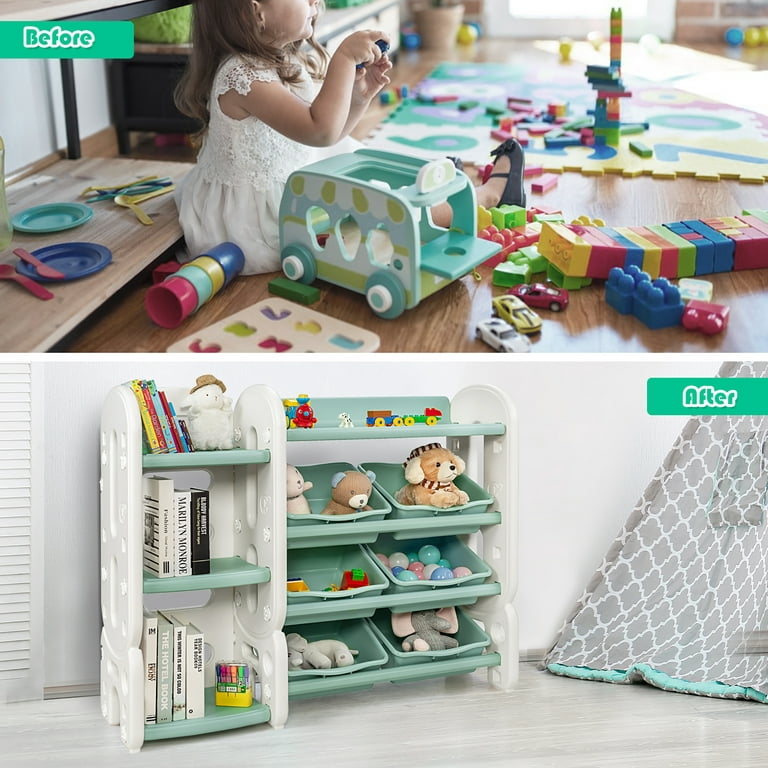 Costway Green Kids Toy Storage Organizer with Bins and Multi-Layer
