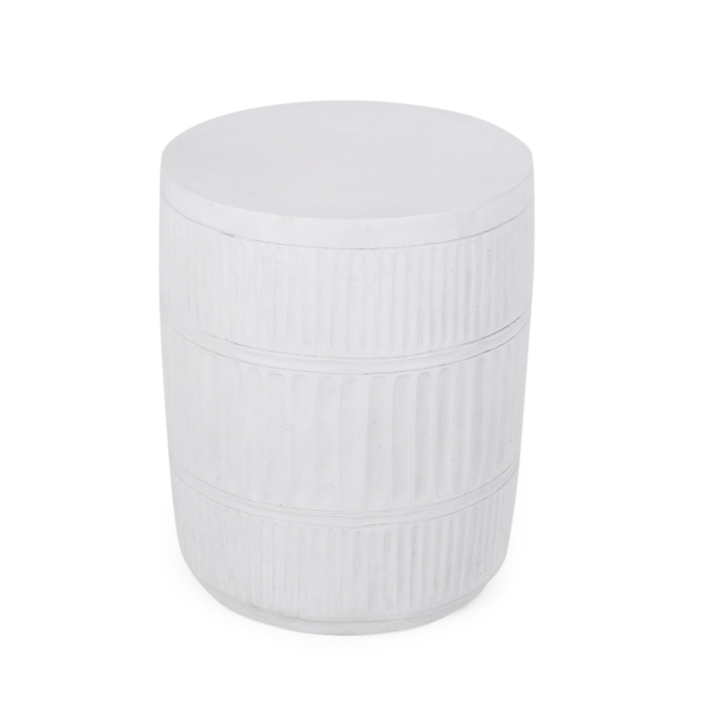 Outdoor Fluted Texture End Table, Lightweight Concrete Material for Patio Garden, White