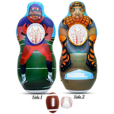 Inflatable Two Sided Football & Baseball Target Set - Includes One Inflatable 5 Foot Tall Target (Football Player on one side and Baseball Catcher on 2nd Side), a Soft Mini Football and Mini (Best Individual Defensive Players In Fantasy Football)