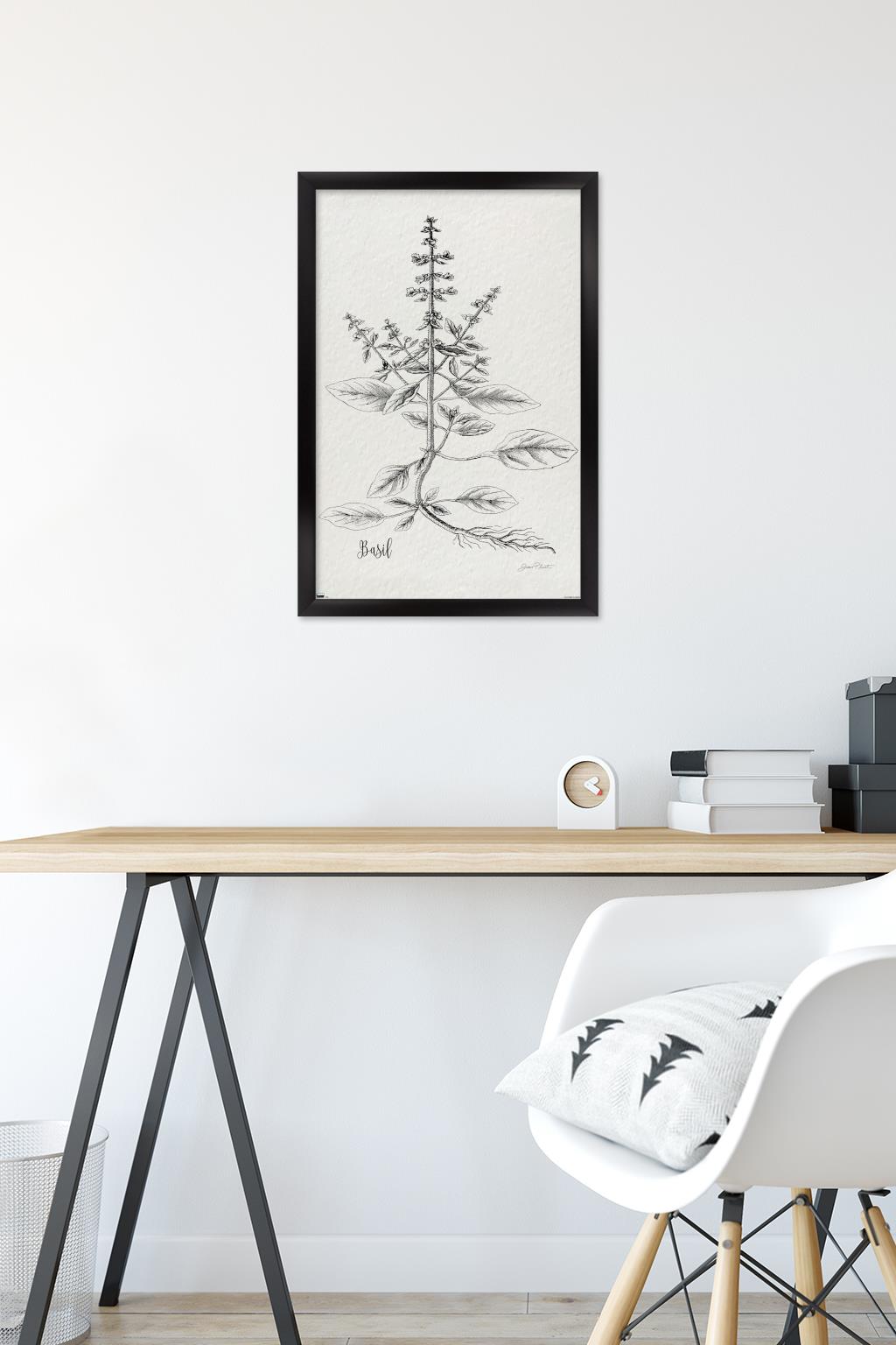 Jean Plout - Botanical Studies on Paper Basil Wall Poster, 14.725" x 22.375" Framed