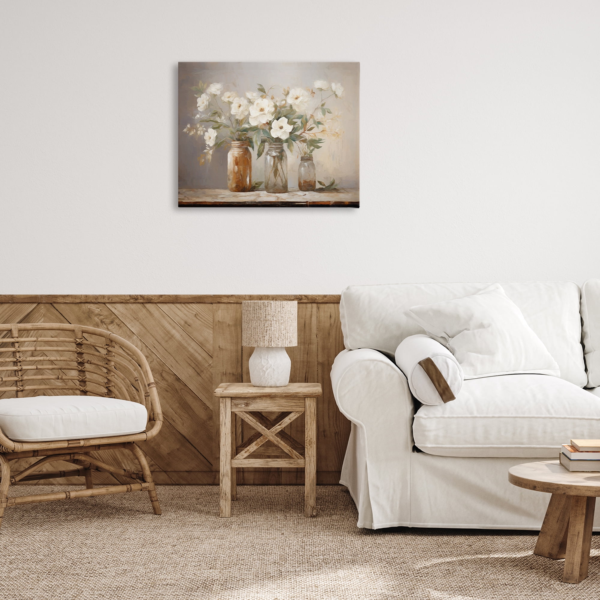 Stupell Industries Country Magnolia Jars Botanical & Floral Painting Gallery Wrapped Canvas Art Print Wall Art, 30 x 24