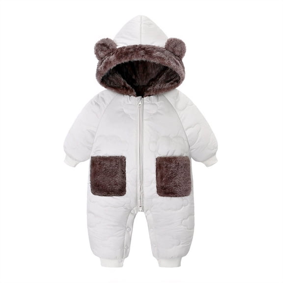 UAMVSH Baby Boys Girls Snowsuit with Ears Fleece Lined Long Sleeve Onesies Warm Hooded Puffer Jumpsuit Romper Newborn Winter Clothes