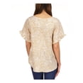 thumbnail image 2 of MICHAEL MICHAEL KORS Womens Beige Ruffled Slit Round Back Hem Paisley Short Sleeve V Neck Top XS, 2 of 4