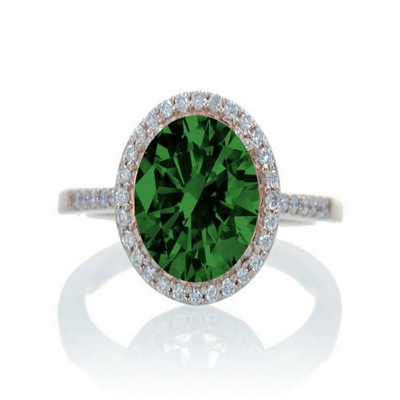 1.5 Carat Huge Emerald and Diamond Halo Classic Engagement Ring on 10k Rose Gold
